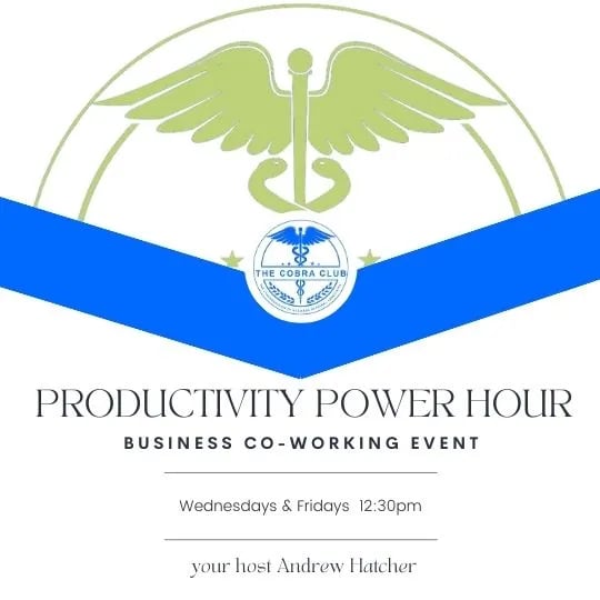 Productivity Power Hour Online Co-Working Event for UK business professionals at the cobra club online business hub